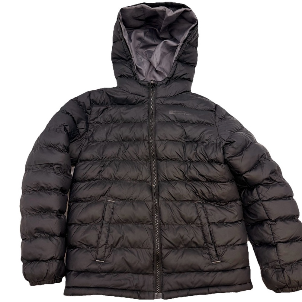 Mountain Warehouse Kids Puffer Jacket Black Hooded 7-8Y Water Resistant